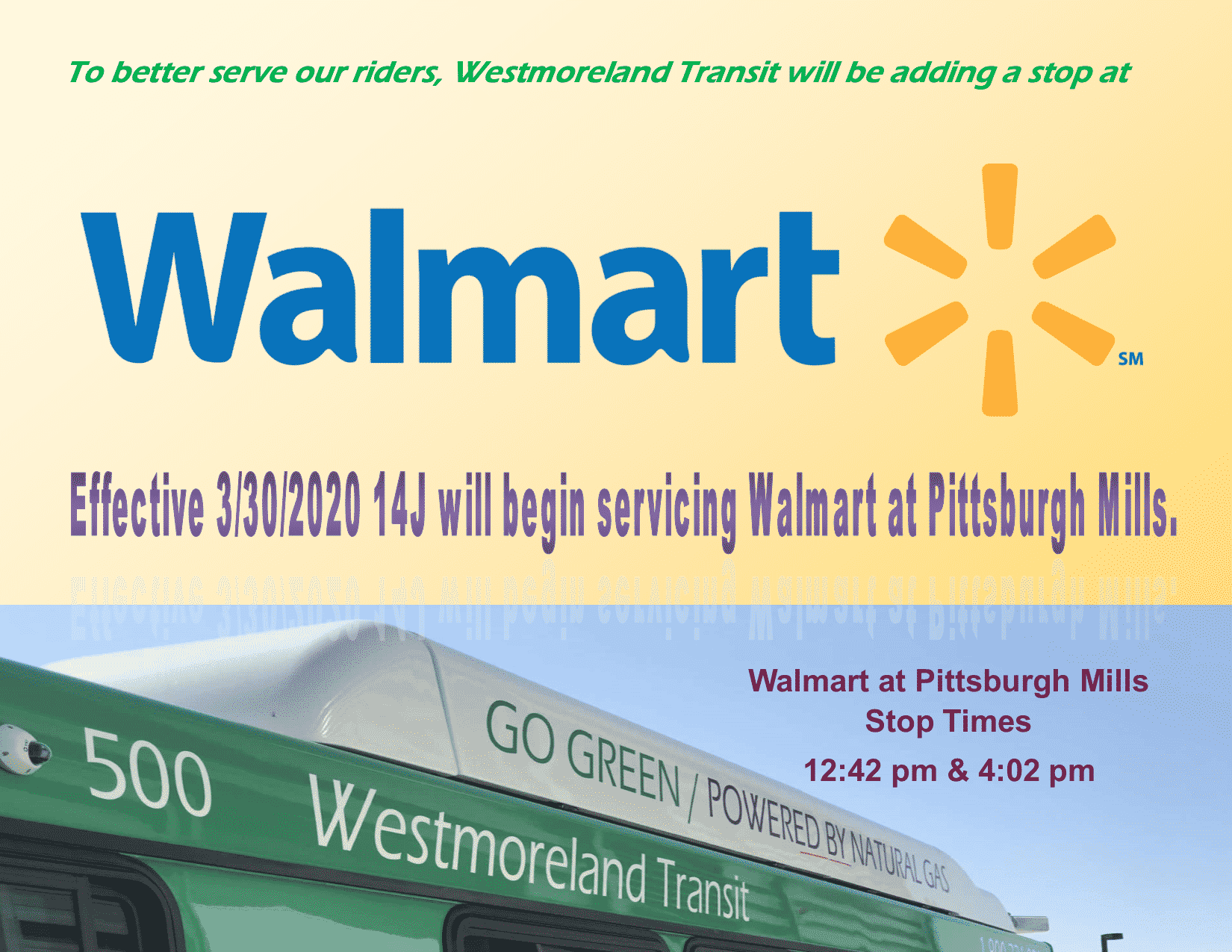 Westmoreland Transit bus stopped at JC Penney on route 14J.