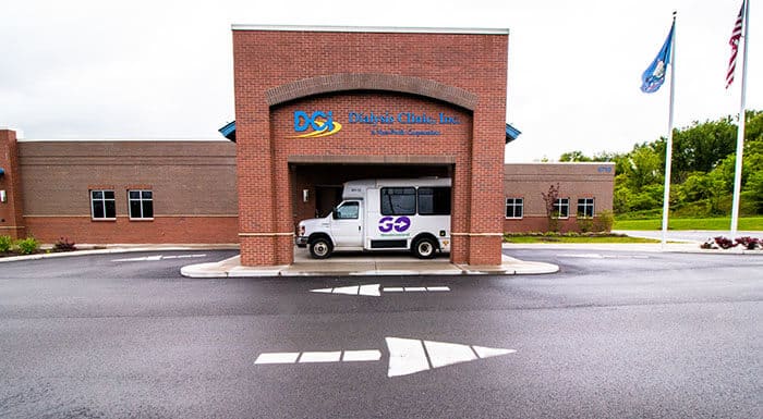 GO Westmoreland Transit bus stopped at a dialysis clinic.
