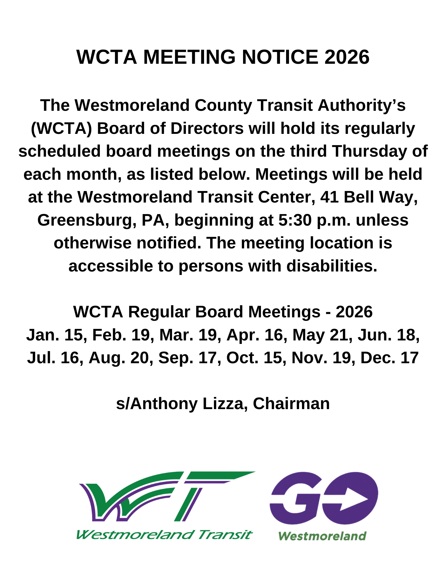 2026 Board Meeting Notice