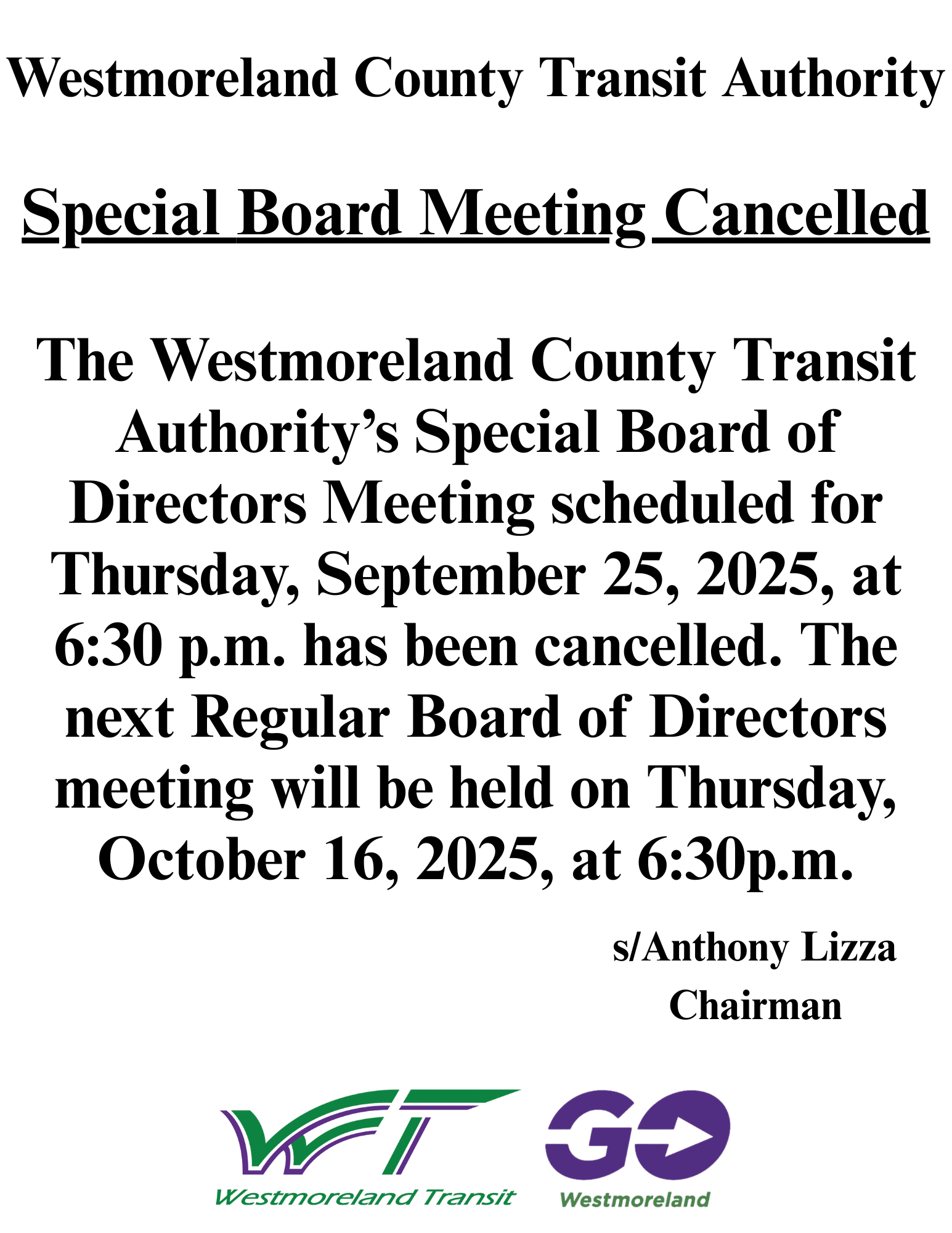 9-25-25 Special BM cancelled
