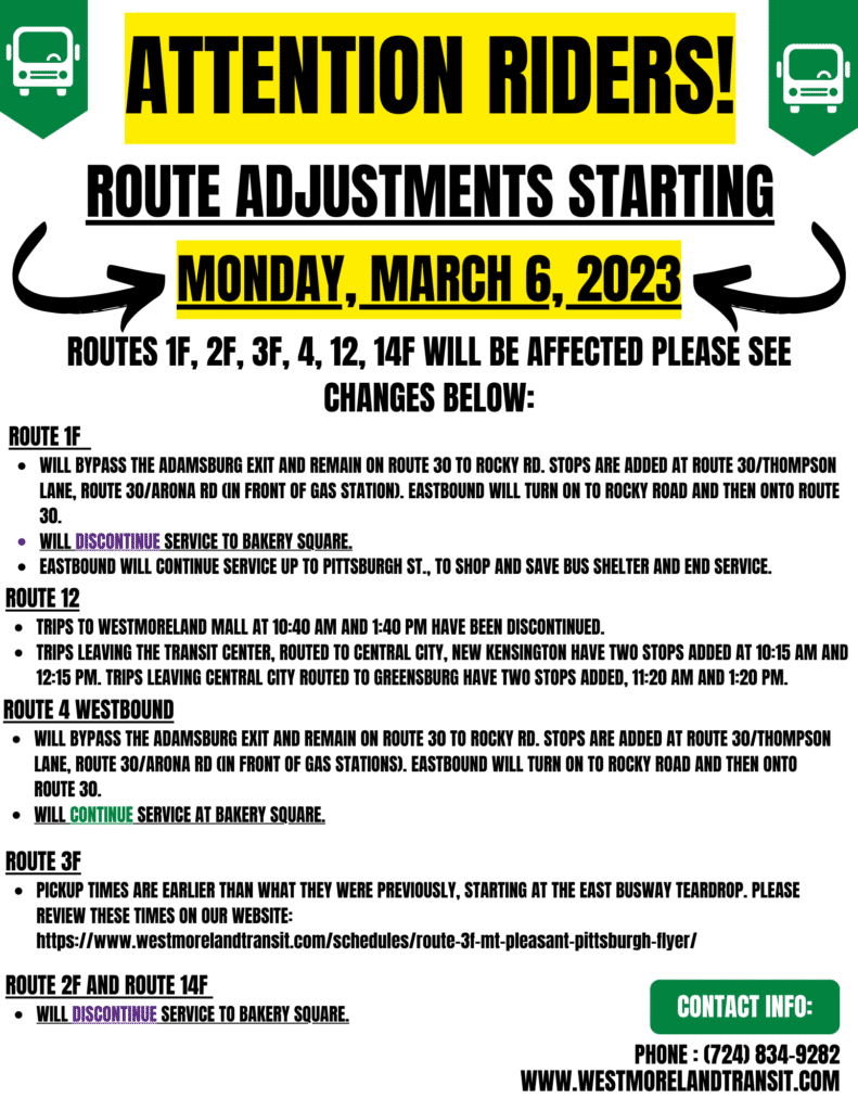Fixed-Route Bus Schedules - Westmoreland Transit Authority