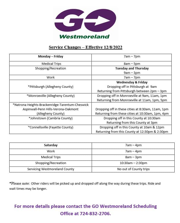 GO West Schedule update