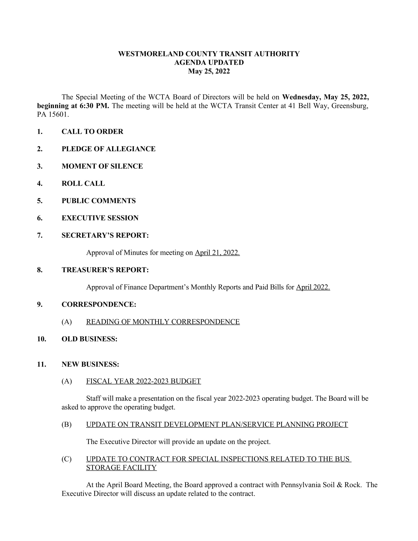 May 25 2022 - Agenda UPDATED-1