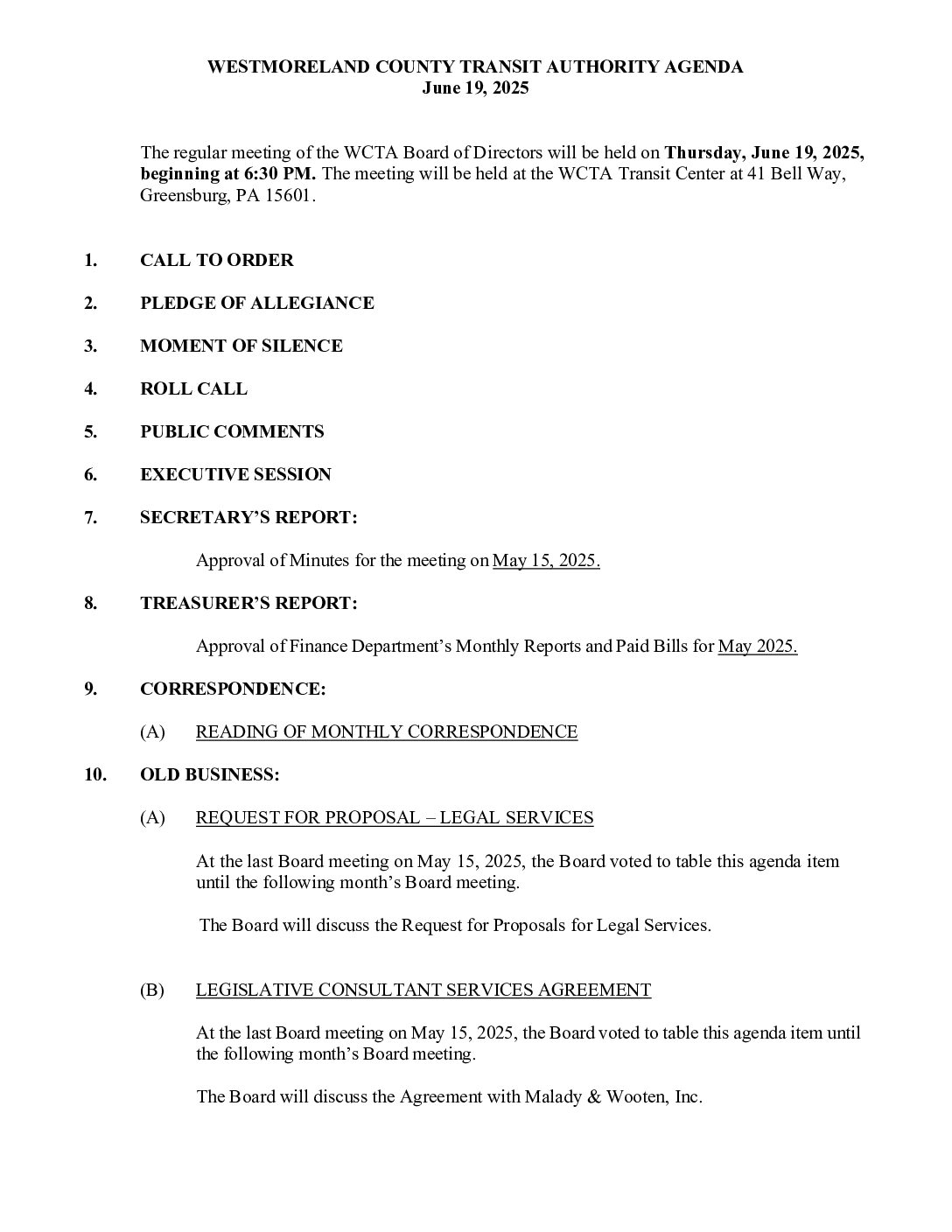 Revised (6-17-25) June 19, 2025 Board Meeting Agenda