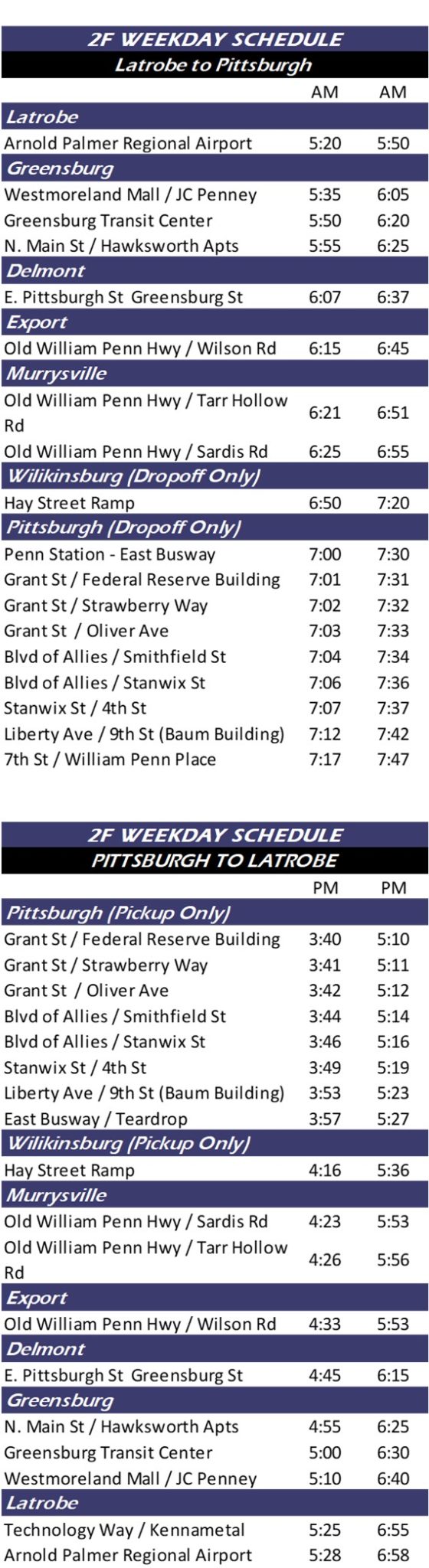 Route 2F Latrobe – Pittsburgh Flyer - Westmoreland Transit Authority