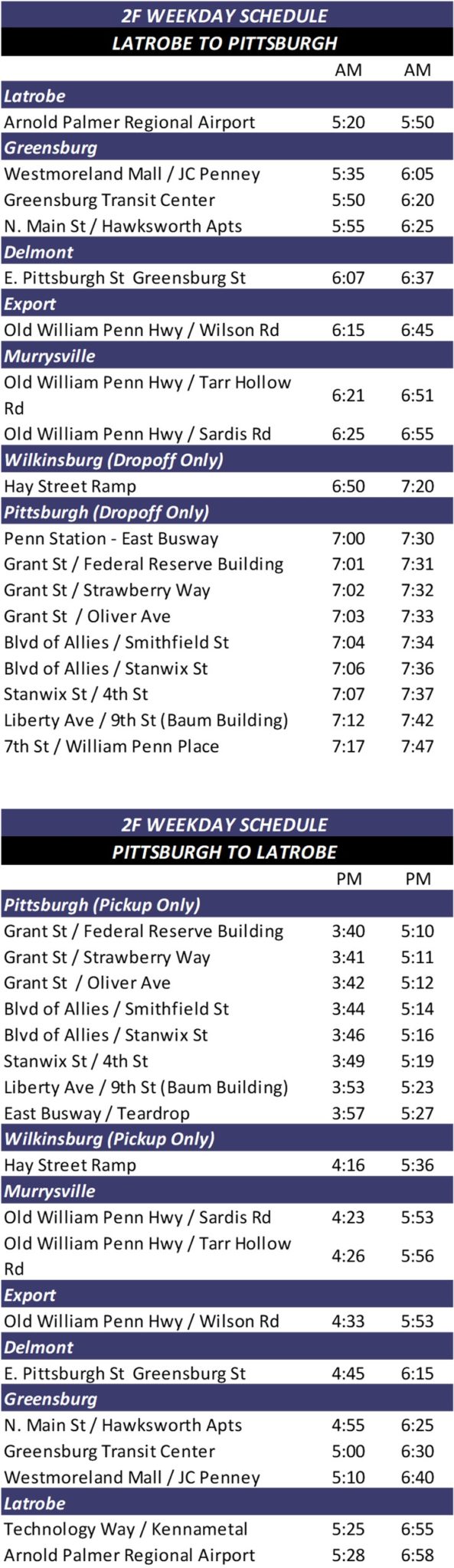 Route 2F Latrobe – Pittsburgh Flyer - Westmoreland Transit Authority