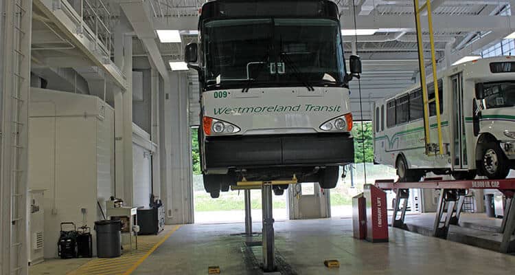 Westmoreland Transit bus receiving preventive maintenance.